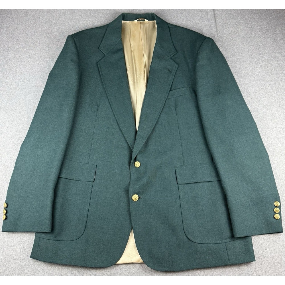 J.W. Crew Men's 46L Green Blazer Sport Coat Gold Buttons USA 2 Button Long